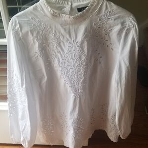 J. Crew White Embellished Mandarin Collar Blouse